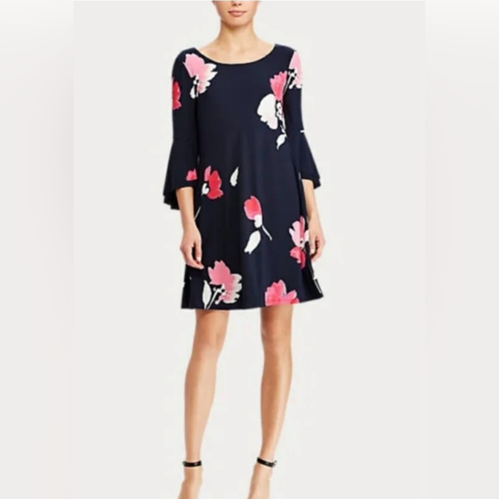 Ralph Lauren Floral Navy Dress with Pink Accents